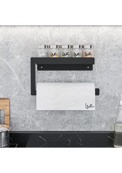 Kağıt Havlu Askısı, Mutfak ve Banyo Için Yapışkanlı Kağıt Havluluk, Metal Havlu Tutacağı (Siyah)