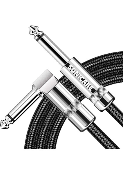 Gitar Kablosu 10 Ft Amp Kablosu Gitar Bas Elektro Gitar Enstrüman Elektro Mandolin Amplifikatör Ses 1/4 Dik Açı Düz Siyah (Siyah 3m St-Ra)