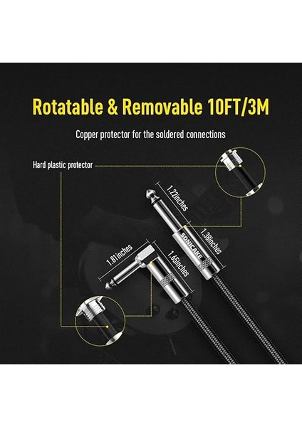 Gitar Kablosu 10 Ft Amp Kablosu Gitar Bas Elektro Gitar Enstrüman Elektro Mandolin Amplifikatör Ses 1/4 Dik Açı Düz Siyah (Siyah 3m St-Ra) indirimleri