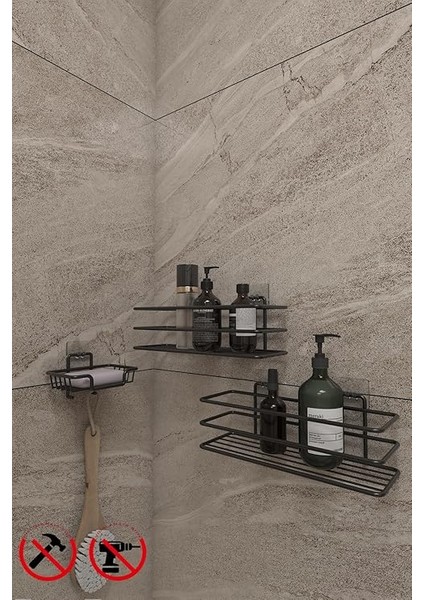 Banyo Yapışkanlı Kancalı Paslanmaz Siyah 2 Adet Düzenleyıcı Rafı Katı Sabunluk ve Bulaşık Süngerlik Seti fiyatları