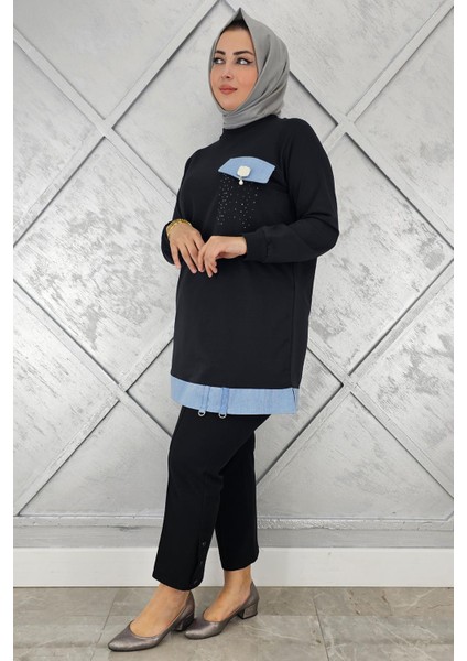 Kadın Broş ve Kombin Detaylı Tesettür Tunik