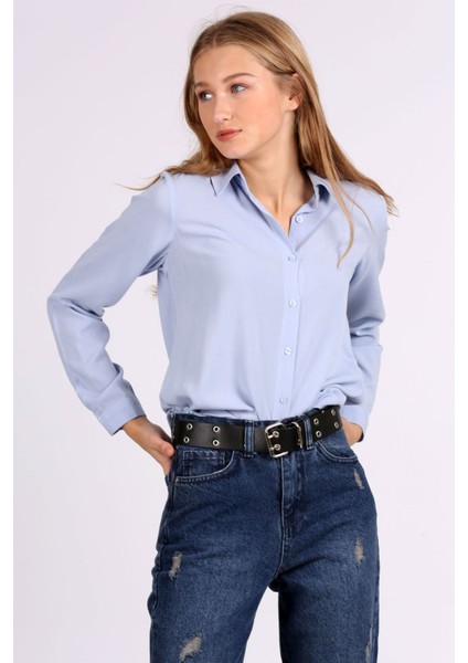 Kadın Bdart Basic Düğmeli Gömlek Toz Mavi modelleri