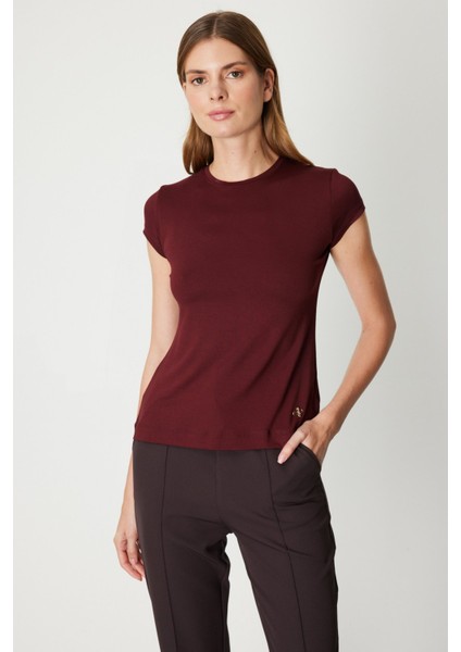 Kadın Sıfır Yaka Ay Kol Basic Bluz 61302 Bordo