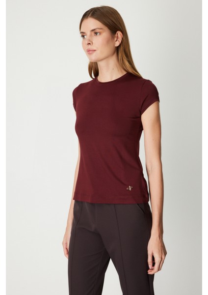 Kadın Sıfır Yaka Ay Kol Basic Bluz 61302 Bordo fiyatları