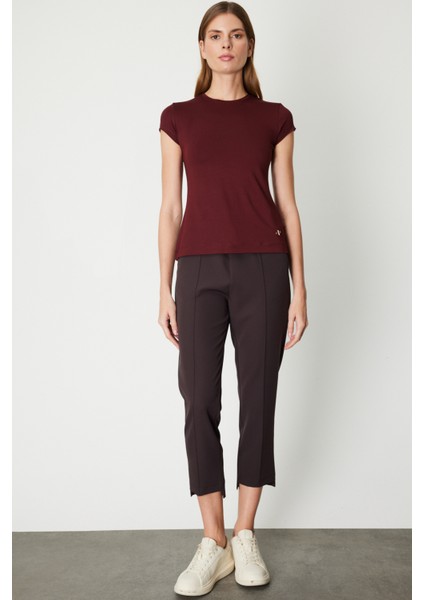 Kadın Sıfır Yaka Ay Kol Basic Bluz 61302 Bordo modelleri