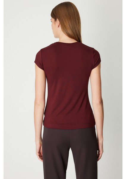 Kadın Sıfır Yaka Ay Kol Basic Bluz 61302 Bordo fırsatları