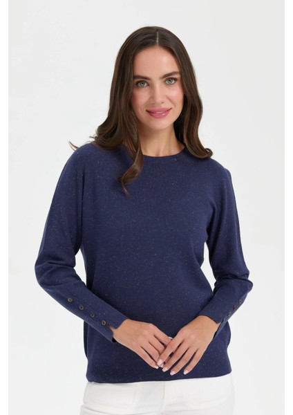 Kadın Sıfır Yaka Önü Kısa Arkası Uzun Bluz 23331 Indigo