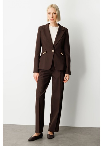 Kadın Yüksek Bel Bol Paça Pantolon 5019 Kahverengi