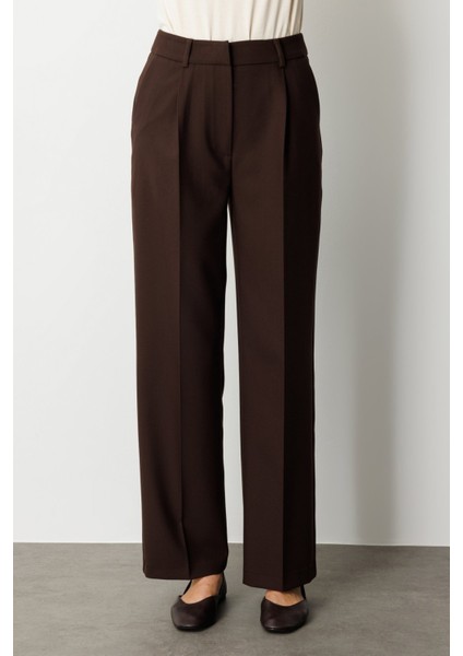Kadın Yüksek Bel Bol Paça Pantolon 5019 Kahverengi modelleri