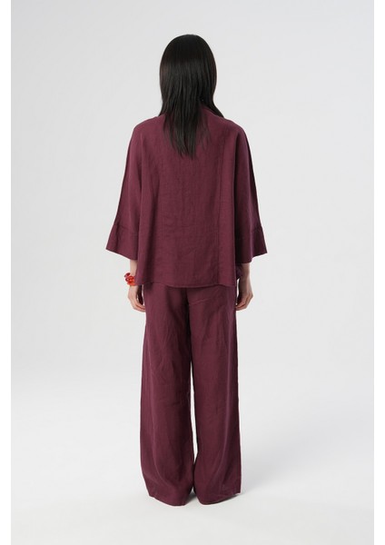 Kadın %100 Keten V Yaka Düz Renk Gömlek indirimleri