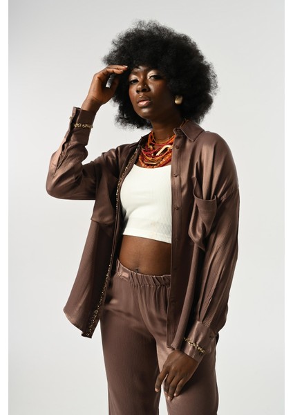 Kadın Önü ve Kolları Taş-Pul Işlemeli Düz Renk Gömlek fiyatları