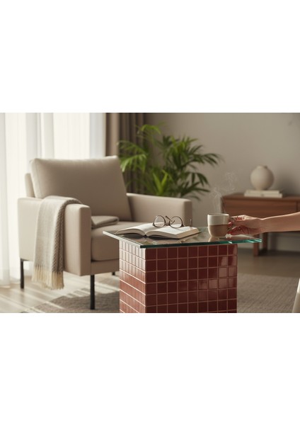 El Yapımı Kırmızı Mozaik Kaplamalı Cam Üst Sehpa – Modern & Şık Yan Sehpa Tasarımı (26 x 45) fırsatları