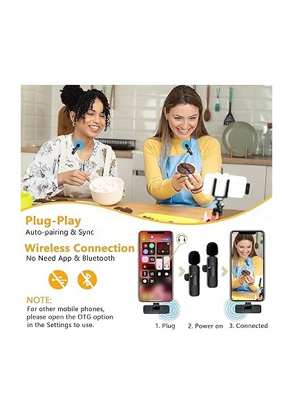 Kablosuz Yaka Yaka Mikrofon iPhone iPad Profesyonel Klip Mikrofon - Kablosuz Yönlü Kondenser Kayıt 2 Mikrofon Röportaj Video Podcast Vlog Youtube fırsatları