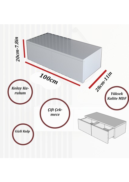 2 Çekmeceli 100CM Modern Dresuar, Makyaj Masası, Konsol,duvarrafı Mdf fırsatları