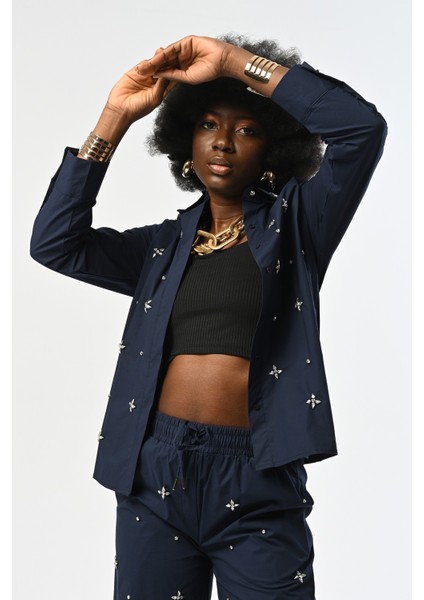 Kadın Önü Taş Işlemeli Laci Renk Gömlek fiyatları