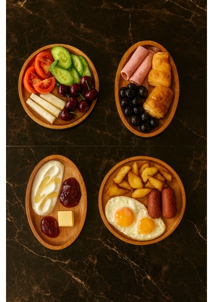 Darev Ahşap 4 Parça Kahvaltı Takımı, Kahvaltılık, Sunumluk (1.sınıf Kalite Kayın Ağacı )