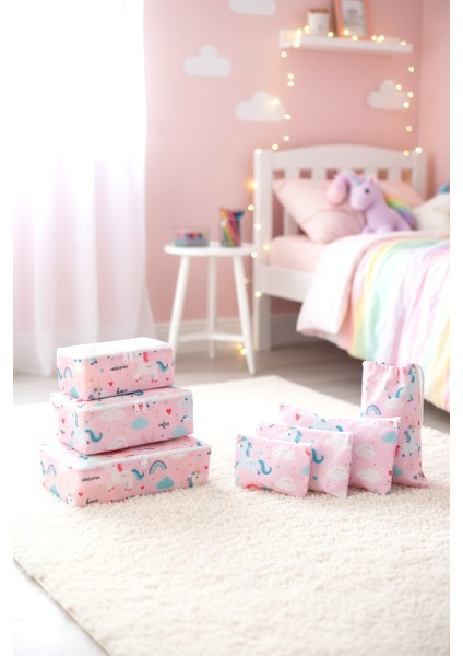 7'li Unicorn Desenli Bavul Içi Düzenleyici Valiz Düzenleyici Organizer Set