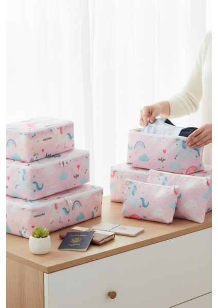 7'li Unicorn Desenli Bavul Içi Düzenleyici Valiz Düzenleyici Organizer Set fiyatları