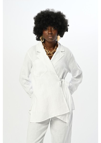 Kadın Yandan Bağlamalı Beyaz Gömlek