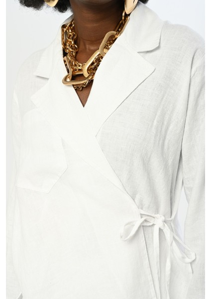Kadın Yandan Bağlamalı Beyaz Gömlek modelleri