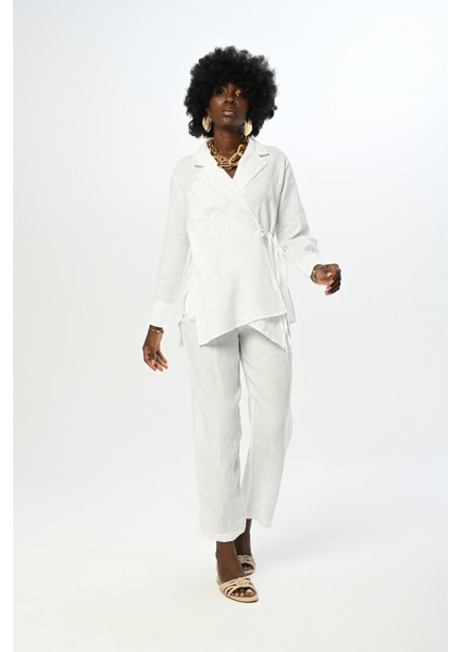 Kadın Yandan Bağlamalı Beyaz Gömlek fırsatları