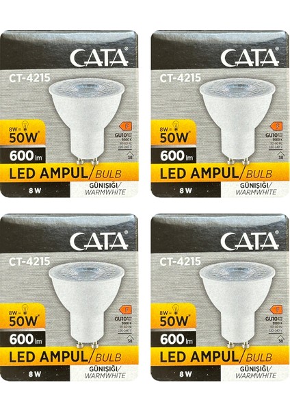 (4 adet) Cata 8W (50W) 3000K (Sarı Işık) GU10 DUYLU LED Spot Ampul