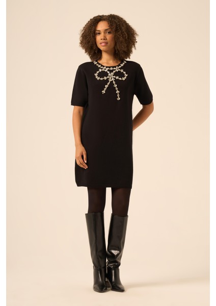 Ftz Kadın Taş Detaylı Tunik Siyah 20839