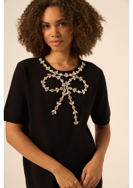 Ftz Kadın Taş Detaylı Tunik Siyah 20839 modelleri