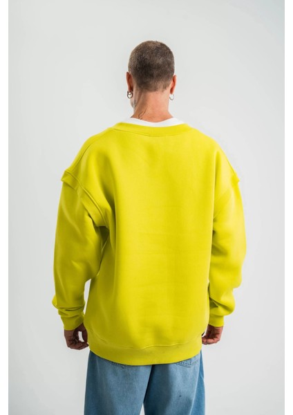 Geniş V Yaka Kol Ribana Detaylı Sweatshirt - Sarı indirimleri