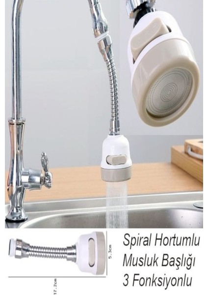 Beyaz 360° Dönerli Fonksiyonlu Mutfak Lavabo Batarya Musluk Başlığı Esnek Turbo Flex modelleri