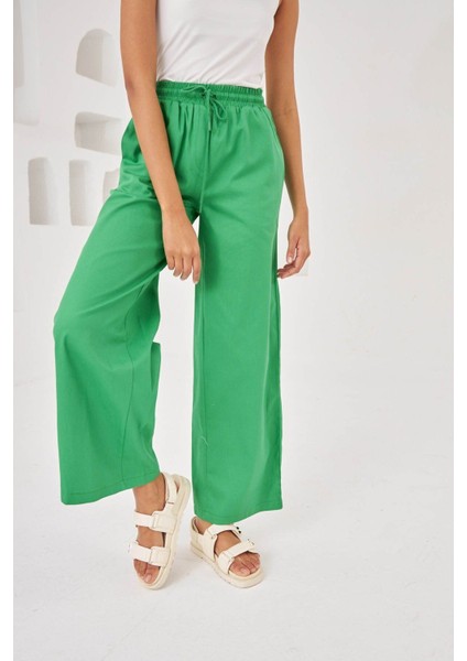 Kadın Beli Lastikli Rahat Kalıp Pamuk Gabardin Pantolon