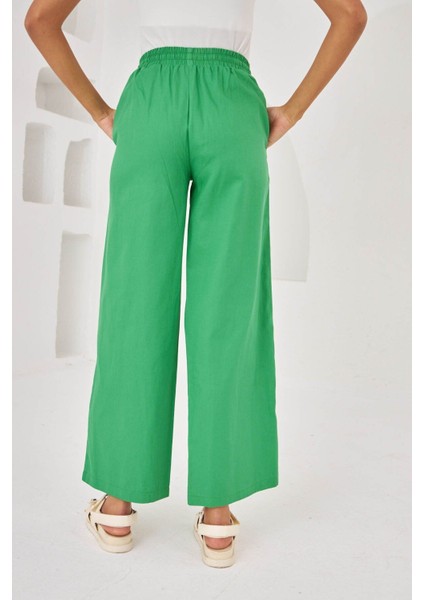 Kadın Beli Lastikli Rahat Kalıp Pamuk Gabardin Pantolon