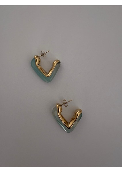 Mint Yeşili Mineli Üçgen Model Gold Çelik Küpe fiyatları