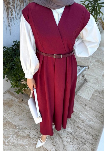 Pile Detaylı Kemerli Jile Bordo modelleri