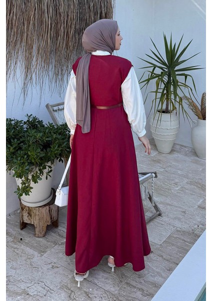 Pile Detaylı Kemerli Jile Bordo fırsatları