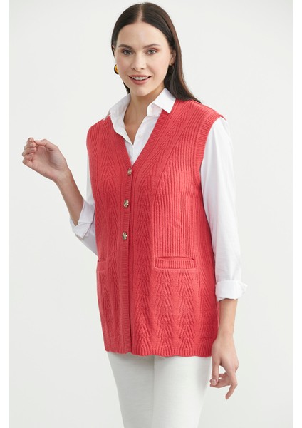 Cepli Düğmeli Triko Yelek - Gül fiyatları