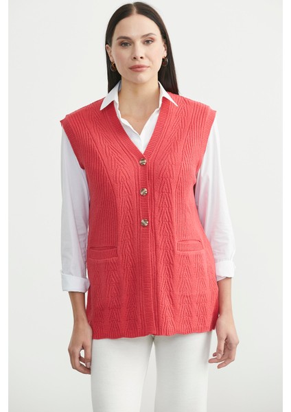 Cepli Düğmeli Triko Yelek - Gül modelleri