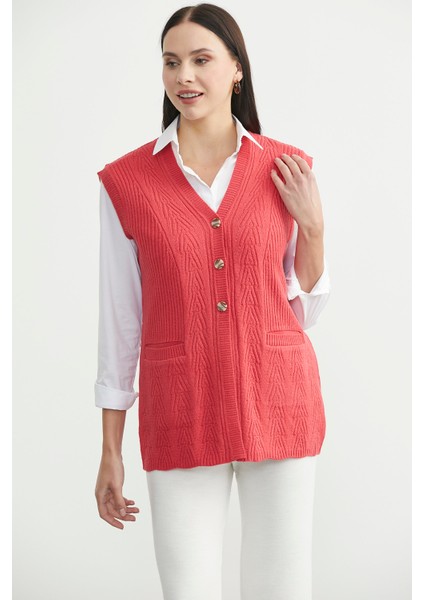 Cepli Düğmeli Triko Yelek - Gül fırsatları