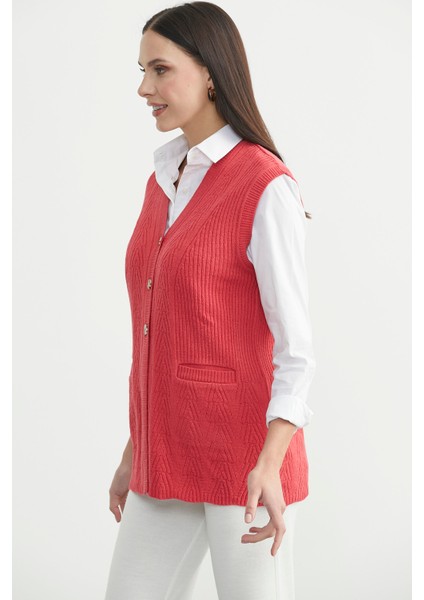 Cepli Düğmeli Triko Yelek - Gül indirimleri