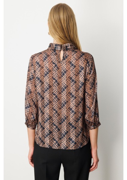 Kadın Göğsü Pencere Detaylı Desenli Bluz 3053 Kahverengi fırsatları