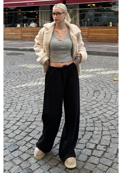 Siyah Barrel Fit Kadın Eşofman Altı MG2553