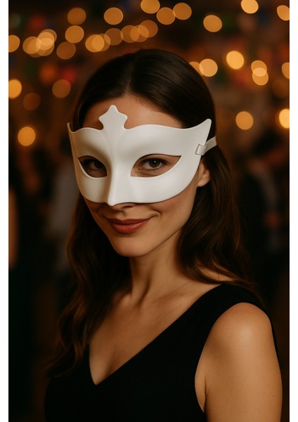 Beyaz Maske Parti Maskesi Yetişkin Kadın Kostüm Aksesuarı Şık ve Zarif Tasarım Göz Maskesi