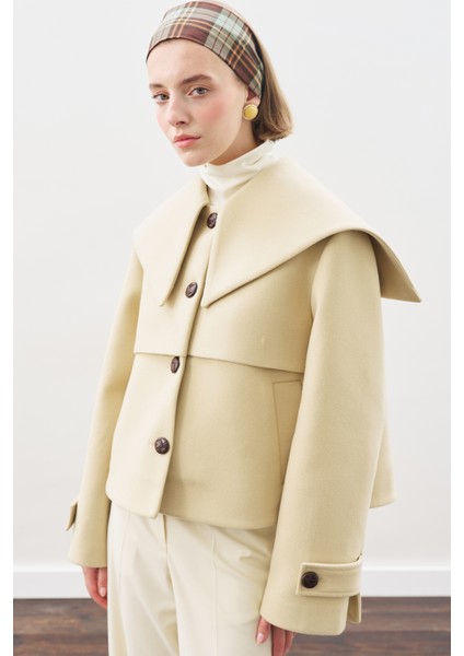 Düğme Detaylı Kaşe Ceket Kum modelleri