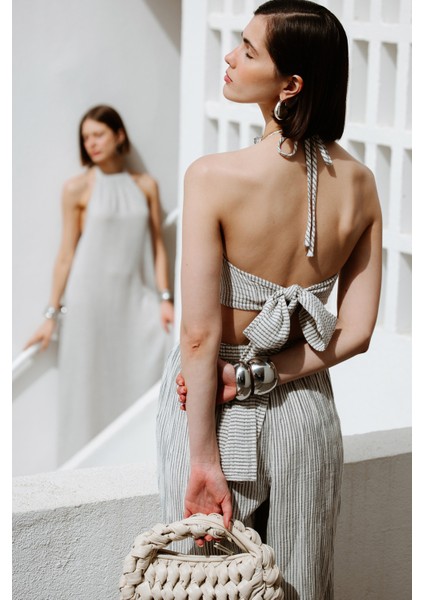 Siyah Çizgili Halter Yaka Bluz fiyatları