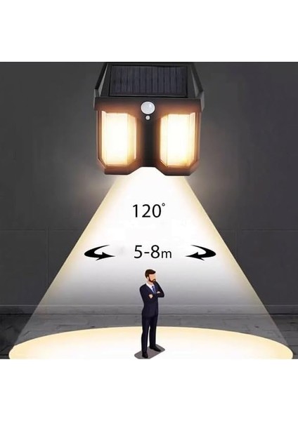 2li Solar Enerjili Güneş Enerjili Hareket Sensörlü Şarjlı LED Duvar Apliği Duvar Tipi LED Aplik 618-2 indirimleri
