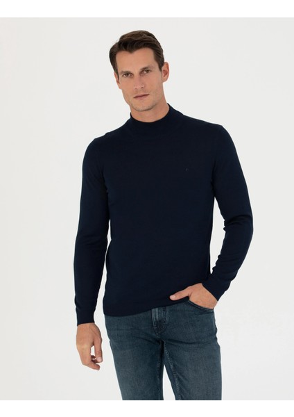 Erkek Slim Fit Basic Kazak - Lacivert