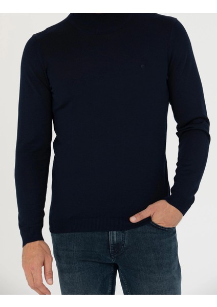 Erkek Slim Fit Basic Kazak - Lacivert