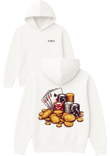 Pullar Tasarım Baskılı Oversize Beyaz Kapüşonlu Sweatshirt