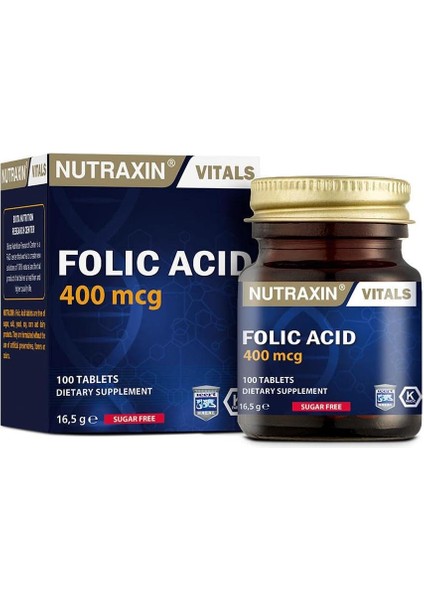 Vitals Folic Acid 400 Mcg 100 Tablet Takviye Edici Gıda