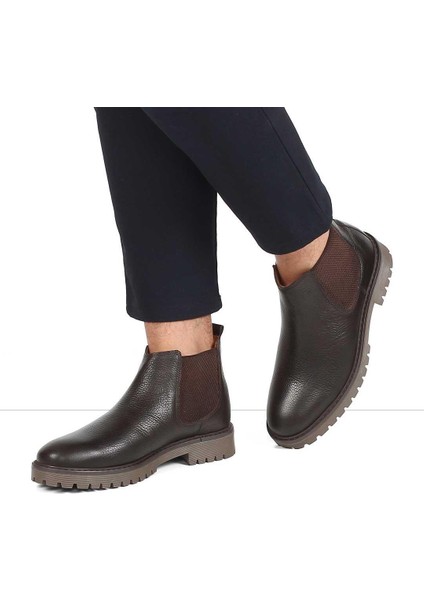 Erkek Kahverengi Deri Chelsea Bot